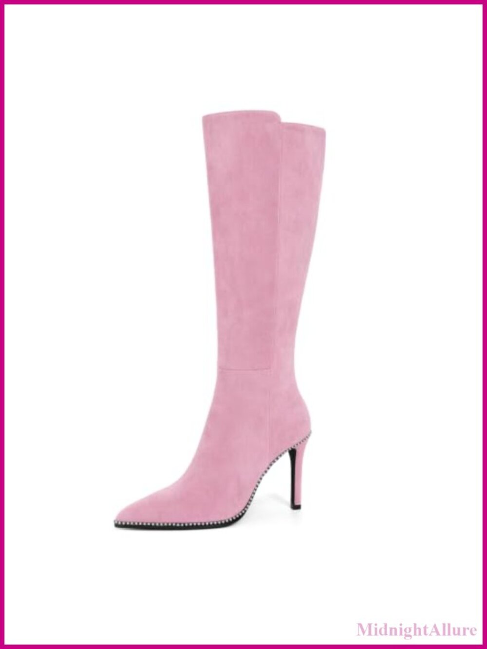 Knee High Stiletto Heel Boots Pointed Toe Beaded Suede Leather Women's